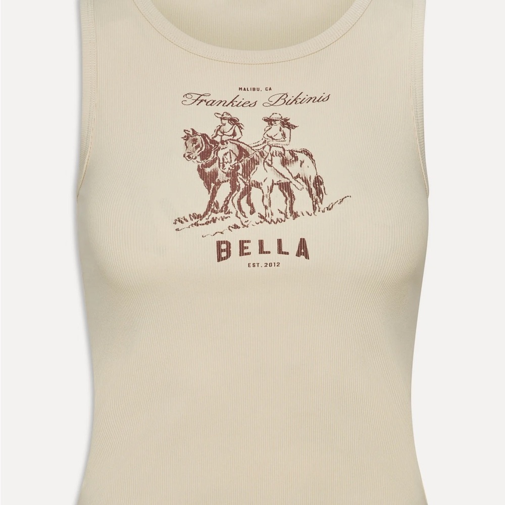Frankie's Bikinis Cream Ribbed Bella Graphic Tank